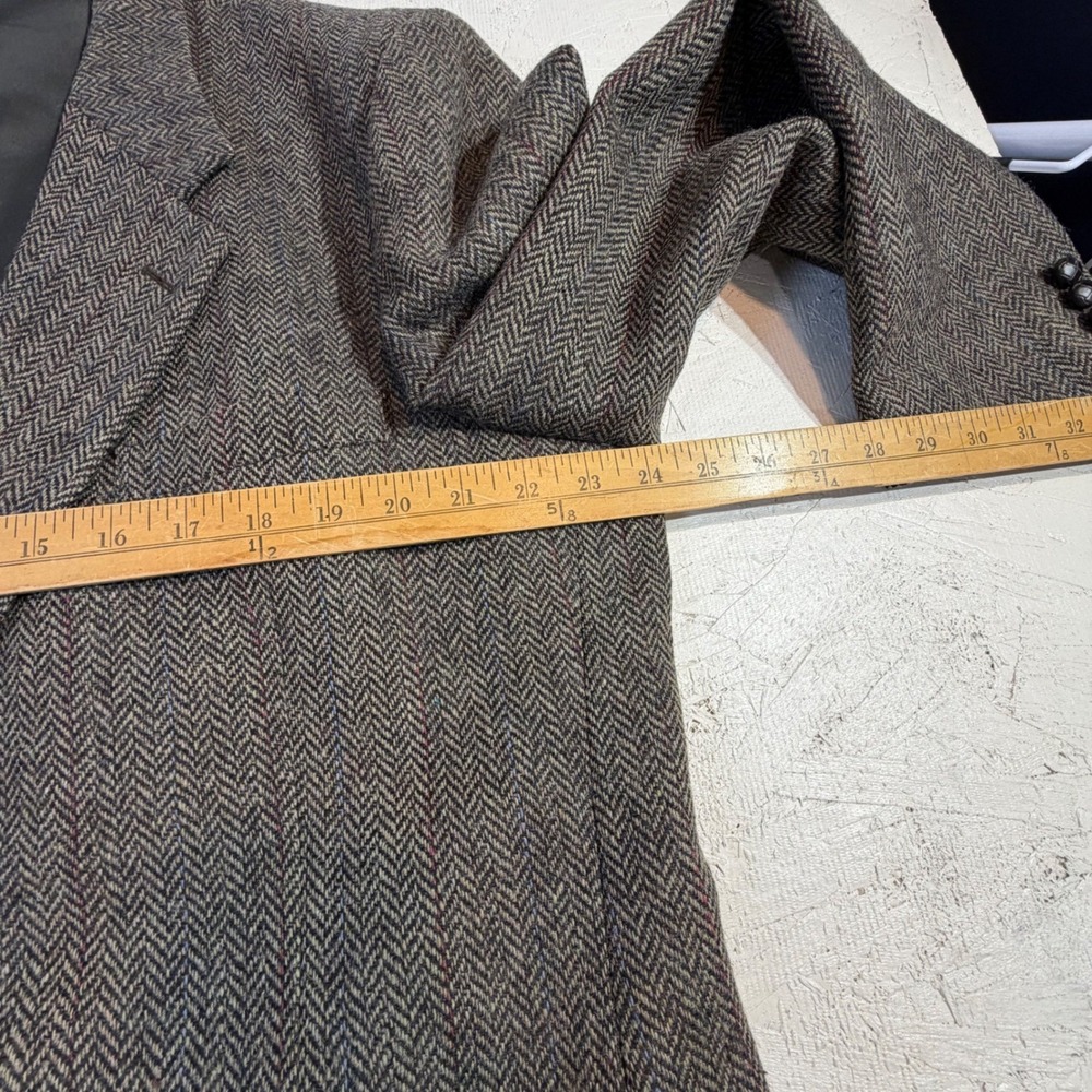 Vintage Wool Jacket‎ – 46 Gray Herringbone Tweed Leather Buttons - Picture 8 of 13